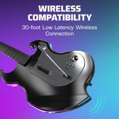 PDP RIFFMASTER Wireless Guitar Controller for Xbox Series X|S, Xbox One, Windows 10/11 PC, Rock Band 4, Fortnite Festival, Audio Jack, Rechargeable Battery, Officially Licensed by Microsoft – Black