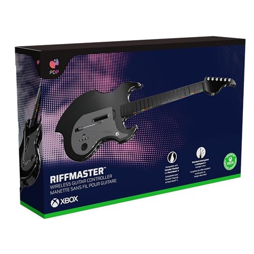 PDP RIFFMASTER Wireless Guitar Controller for Xbox Series X|S, Xbox One, Windows 10/11 PC, Rock Band 4, Fortnite Festival, Audio Jack, Rechargeable Battery, Officially Licensed by Microsoft – Black