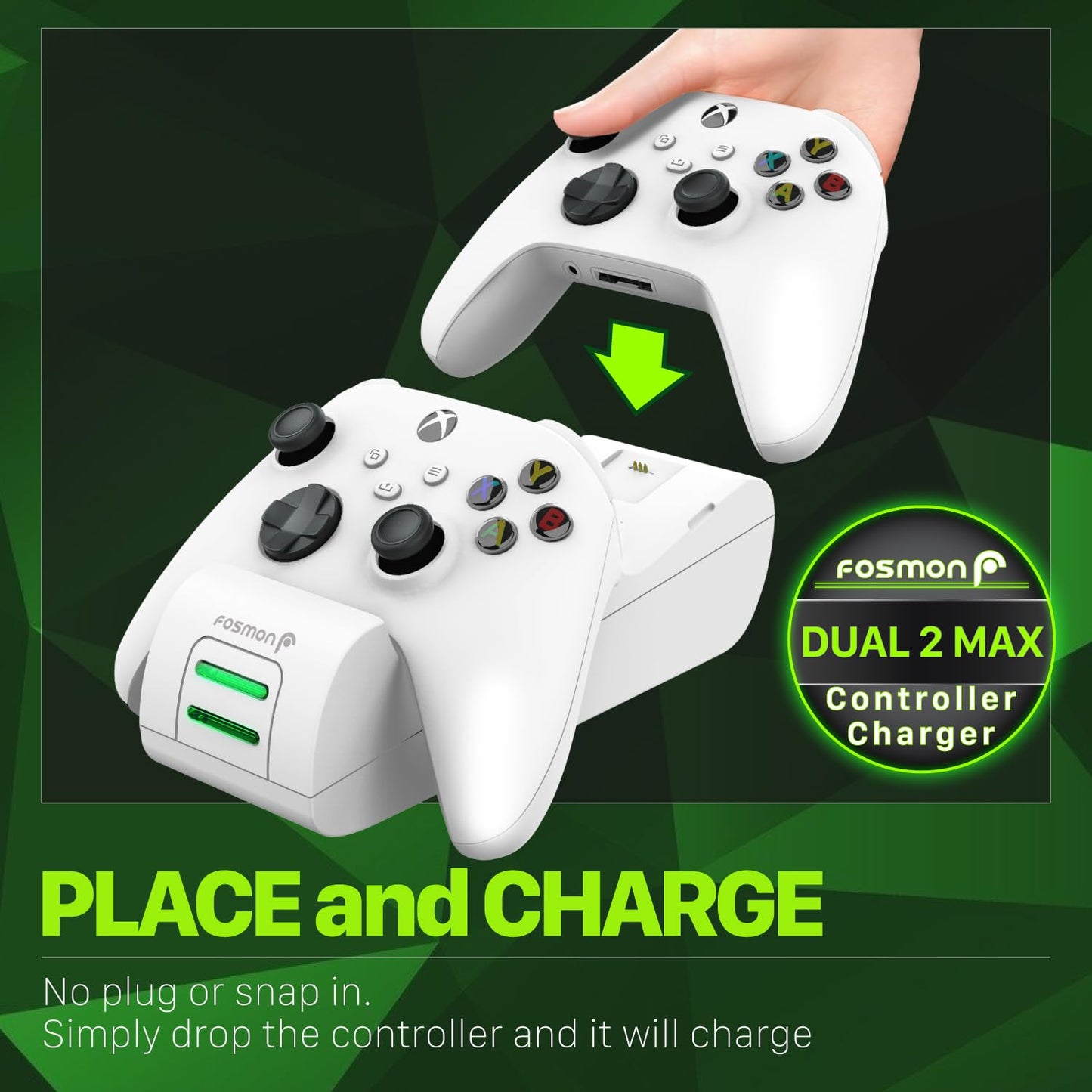 Fosmon Dual 2 MAX Controller Charger Station with 2X 5280mWh Rechargeable Battery Pack Compatible with Xbox Series X/S/One/Elite/Core Controller - White