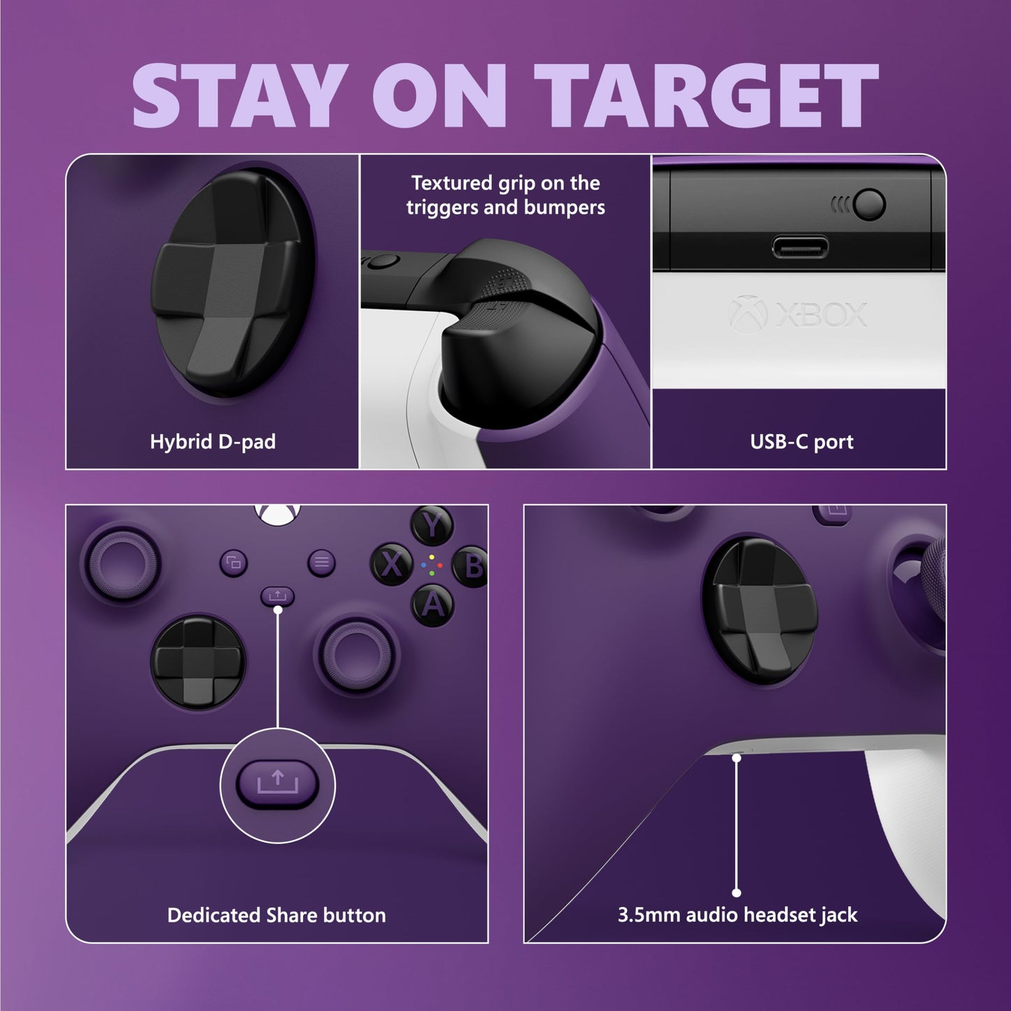 Xbox Core Wireless Gaming Controller – Astral Purple – Xbox Series X|S, Xbox One, Windows PC, Android, and iOS