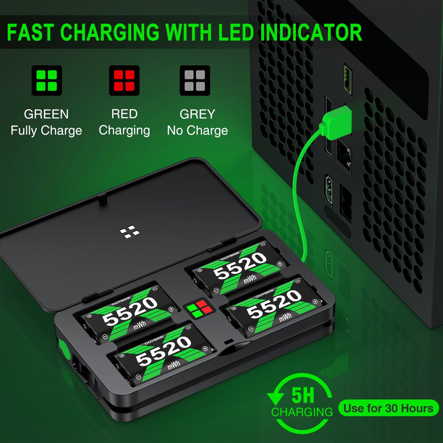 4x5520mWh Controller Battery Pack for X-Series X/S, DXKK Rechargeable Battery for X1/One S/One X/One Elite Controller Charger Batteries