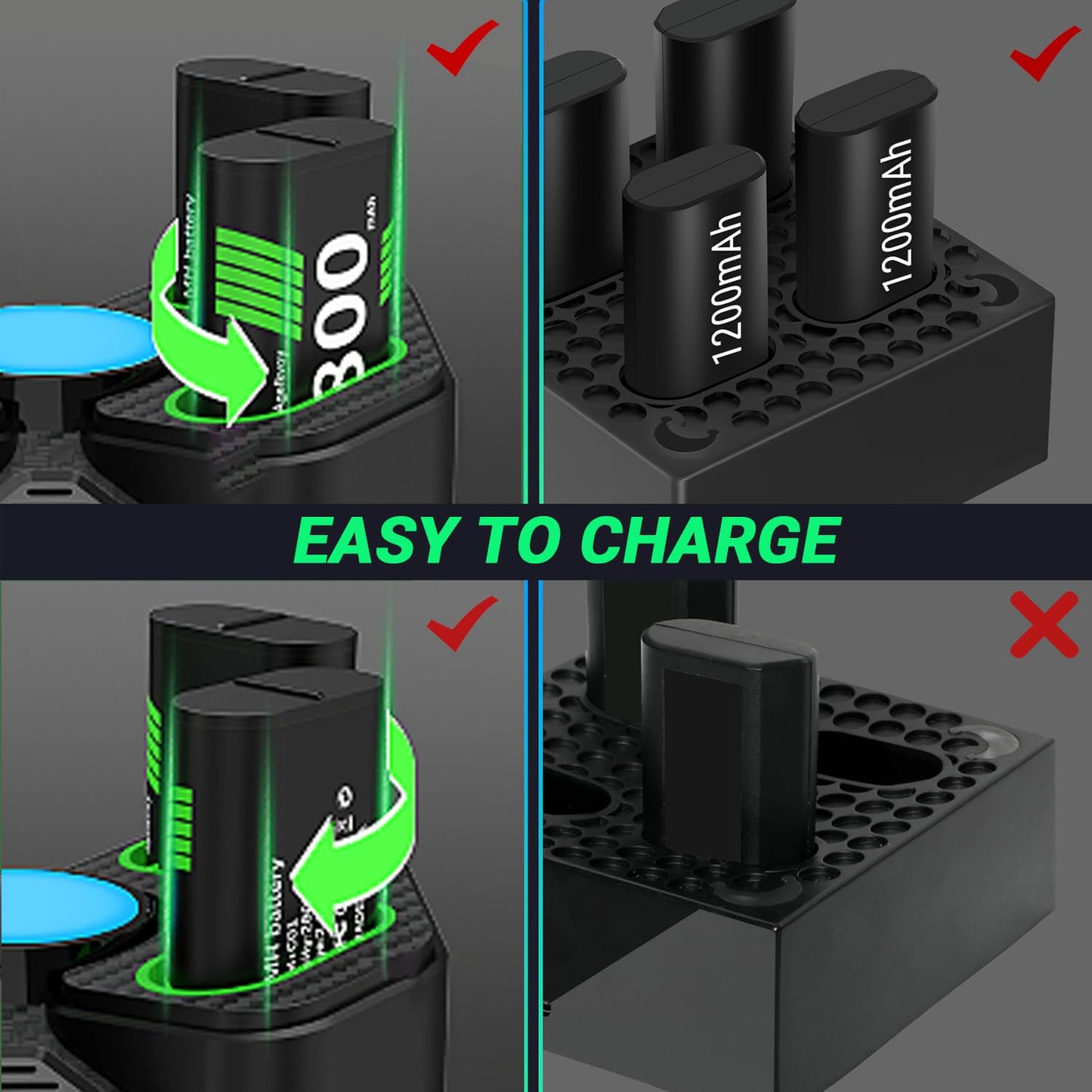 Battery Pack Charger for Xbox One Controller with 4 x 2800mAh USB Rechargeable Xbox One Battery Charger Station for Xbox Series X/Xbox One S/One X/One Elite Controllers-Accessories Kit for Xbox One